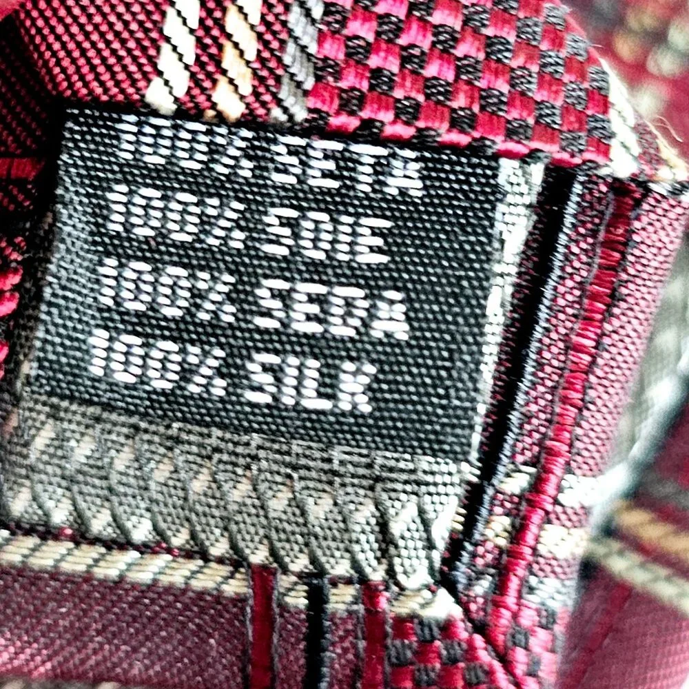 Foggia Handmade Burgundy & Red‎ Plaid Silk Tie~T178.3